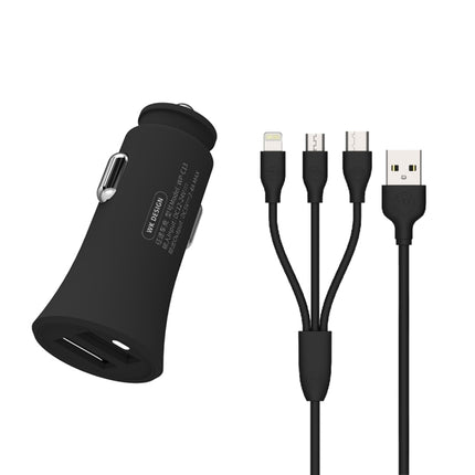 WK WP-C13 2.4A Warpath Dual USB Car Charger with USB to 8 Pin / Micro USB / Type-C Data Cable (Black)-garmade.com