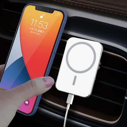 X16 Magsafe Car Air Outlet Vent Mount Clamp Holder 15W Fast Charging Qi Magnetic Wireless Charger(White)-garmade.com