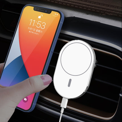 X19 Magsafe Car Air Outlet Vent Mount Clamp Holder 15W Fast Charging Qi Magnetic Wireless Charger(White)-garmade.com