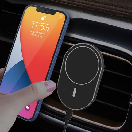 X19 Magsafe Car Air Outlet Vent Mount Clamp Holder 15W Fast Charging Qi Magnetic Wireless Charger(Black)-garmade.com