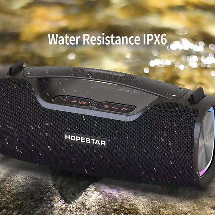 HOPESTAR A6X TWS Portable Outdoor Bluetooth Speaker with Colorful Music Lights, Support Power Bank & Hands-free Call & U Disk & TF Card & 3.5mm AUX(Black)-garmade.com