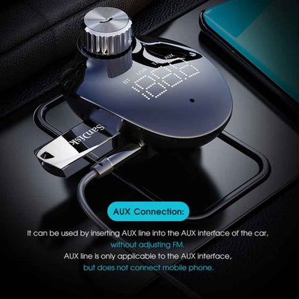 ROCK SPACE B302 18W QC3.0 Dual USB Digital Display Bluetooth Car Charger, Support 64GB U Disk & TF Card / FM / AUX / Hands-free Call(Black)-garmade.com