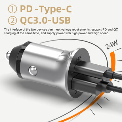 PD USB-C / Type-C + QC3.0 USB Fast Charging Car Charger with Dual LED Indicator-garmade.com