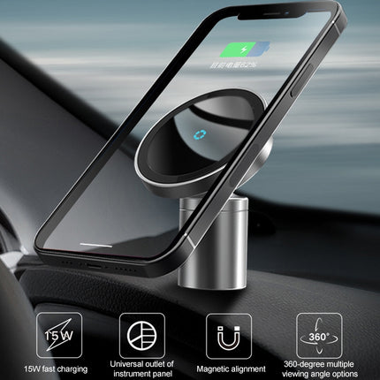 12PRO 15W Aluminum Alloy MagSafe Magnetic Car Wireless Charger Mobile Phone Holder (Silver)-garmade.com