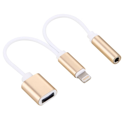 10cm 8 Pin Female & 3.5mm Audio Female to 8 Pin Male Charger&#160;Adapter Cable, Support All IOS Systems(Gold)-garmade.com