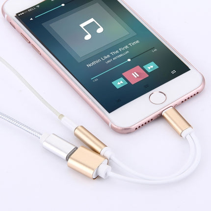 10cm 8 Pin Female & 3.5mm Audio Female to 8 Pin Male Charger&#160;Adapter Cable, Support All IOS Systems(Gold)-garmade.com