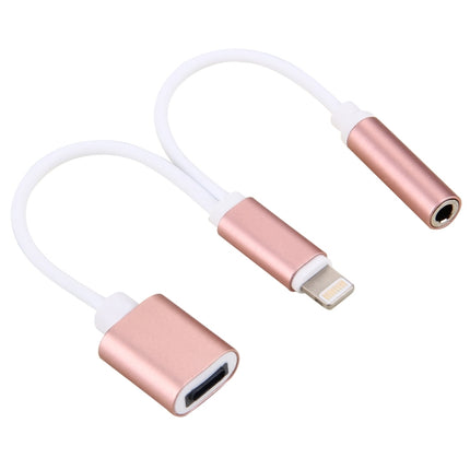 10cm 8 Pin Female & 3.5mm Audio Female to 8 Pin Male Charger&#160;Adapter Cable, Support All IOS Systems(Rose Gold)-garmade.com
