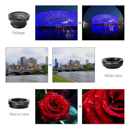 HAUTIK HK-002 5 in 1 180 Degree Fisheye Lens + 0.65X Macro & Wide Lens + 12X Telephoto Lens + Star Line Lens Kits-garmade.com