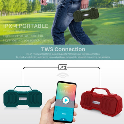 NewRixing NR-4500 Portable Wireless Bluetooth Stereo Speaker Support TWS / FM Function Speaker (Red)-garmade.com