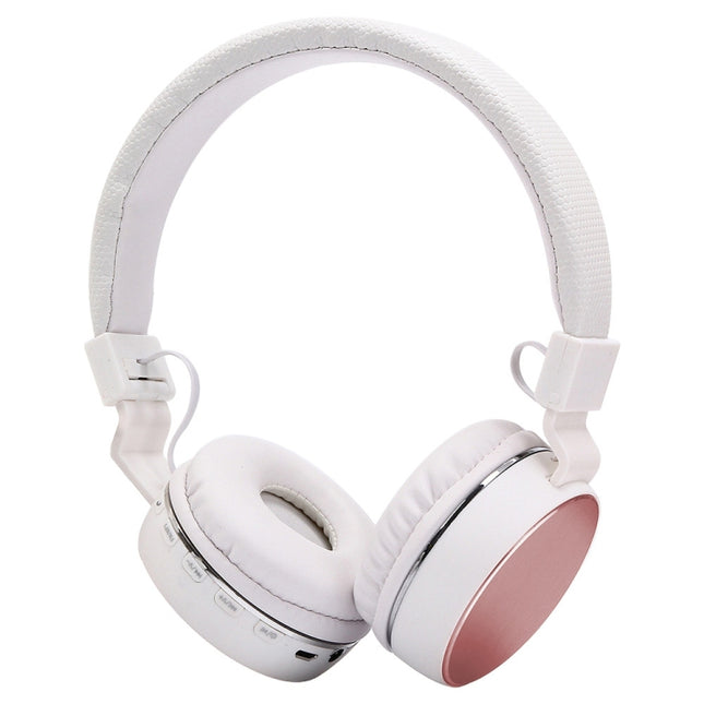 SH-16 Headband Folding Stereo Wireless Bluetooth Headphone Headset, Support 3.5mm Audio & Hands-free Call & TF Card &FM, for iPhone, iPad, iPod, Samsung, HTC, Sony, Huawei, Xiaomi and other Audio Devices(Rose Gold)-garmade.com
