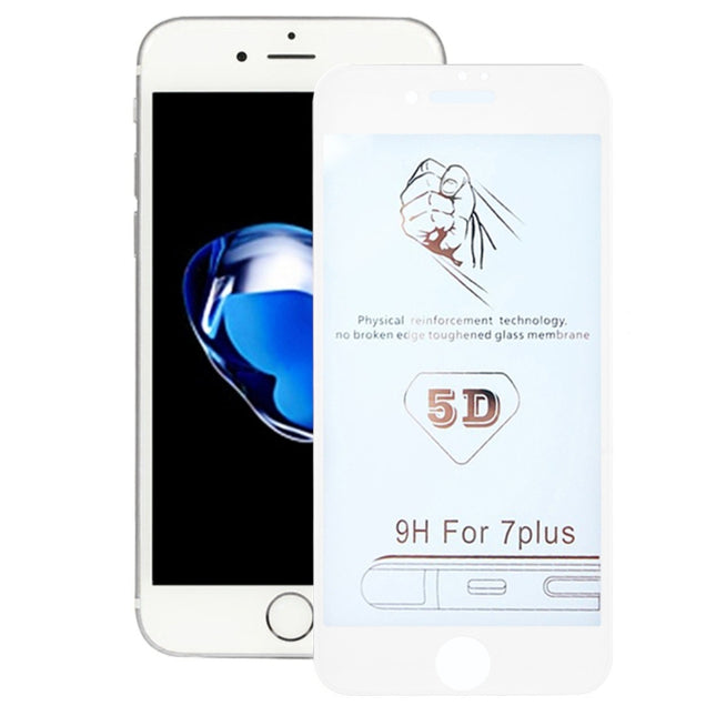 5D Curved Edge Full Screen Tempered Glass For iPhone 8 / 7(White)-garmade.com