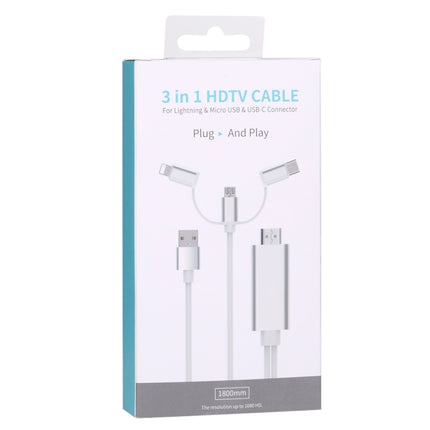 3 in 1 Micro USB & 8 Pin & Type-C to HDMI HD 1080P HDTV Adapter Cable(Silver)-garmade.com