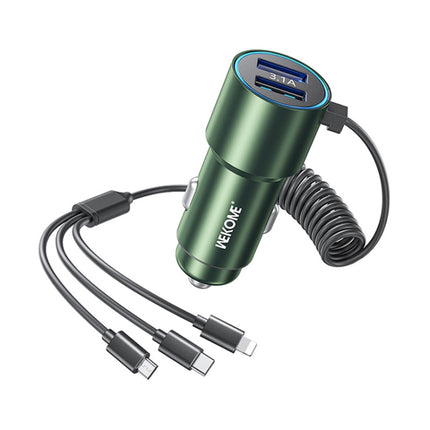 WK WP-C44 Pop Digital Series Ciahung 3-in-1 Cabled 33W Dual-USB Fast Car Charger (Green)-garmade.com