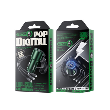 WK WP-C44 Pop Digital Series Ciahung 3-in-1 Cabled 33W Dual-USB Fast Car Charger (Green)-garmade.com
