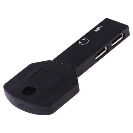 RC16 Dual 8 Pin Female to 8 Pin Male Key Shape Mini Portable Audio & Charge Adapter(Black)-garmade.com