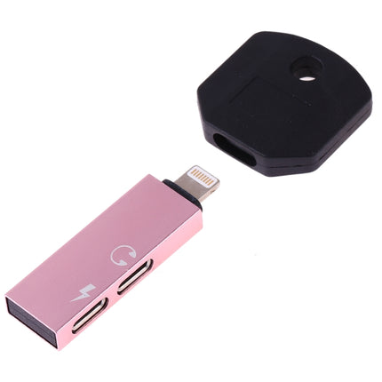 RC16 Dual 8 Pin Female to 8 Pin Male Key Shape Mini Portable Audio & Charge Adapter(Pink)-garmade.com