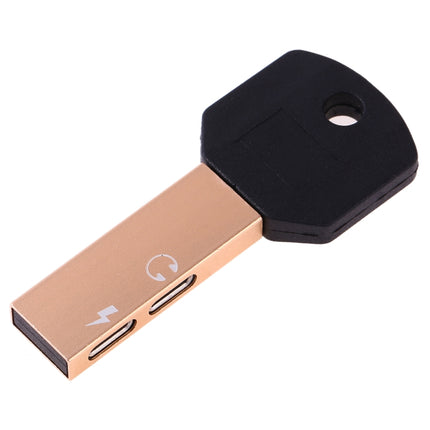 RC16 Dual 8 Pin Female to 8 Pin Male Key Shape Mini Portable Audio & Charge Adapter(Gold)-garmade.com