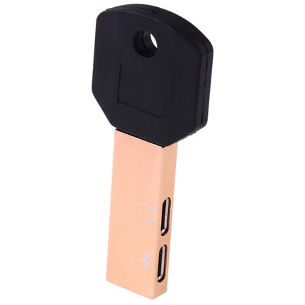 RC16 Dual 8 Pin Female to 8 Pin Male Key Shape Mini Portable Audio & Charge Adapter(Gold)-garmade.com