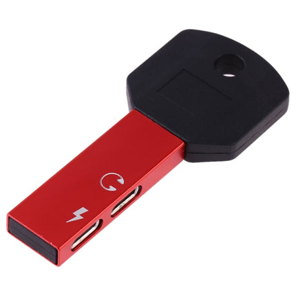 RC16 Dual 8 Pin Female to 8 Pin Male Key Shape Mini Portable Audio & Charge Adapter(Red)-garmade.com