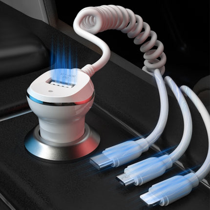 WK WP-C24 3.1A Explore The 3-in-1 Free Edition 8 Pin / Micro USB / USB-C / Type-C Data Cable + USB Car Charger (White)-garmade.com