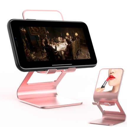 Universal Mobile Phone / Tablet PC Multifunctional Metal Desktop Stand with Makeup Mirror (Pink)-garmade.com