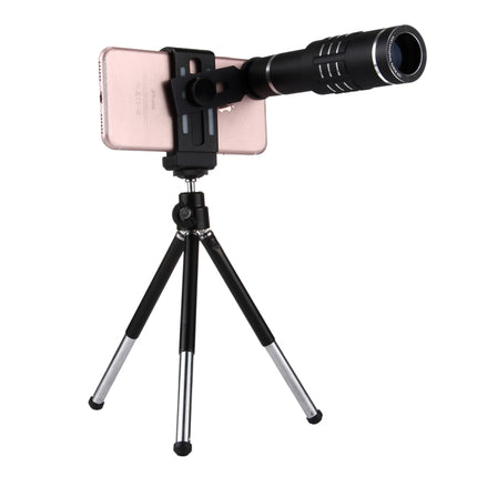 Universal 18X Magnification Lens Mobile Phone 3 in 1 Telescope + Tripod Mount + Mobile Phone Clip(Black)-garmade.com