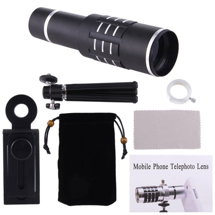 Universal 18X Magnification Lens Mobile Phone 3 in 1 Telescope + Tripod Mount + Mobile Phone Clip(Black)-garmade.com