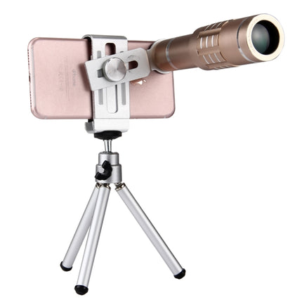 Universal 18X Magnification Lens Mobile Phone 3 in 1 Telescope + Tripod Mount + Mobile Phone Clip(Gold)-garmade.com