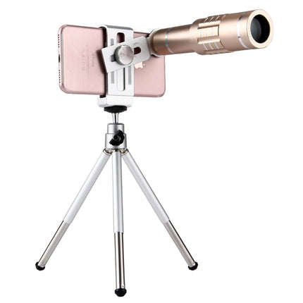 Universal 18X Magnification Lens Mobile Phone 3 in 1 Telescope + Tripod Mount + Mobile Phone Clip(Gold)-garmade.com