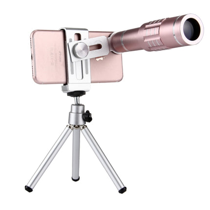 Universal 18X Magnification Lens Mobile Phone 3 in 1 Telescope + Tripod Mount + Mobile Phone Clip(Rose Gold)-garmade.com