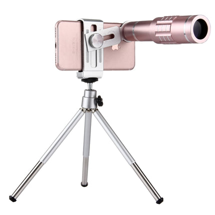 Universal 18X Magnification Lens Mobile Phone 3 in 1 Telescope + Tripod Mount + Mobile Phone Clip(Rose Gold)-garmade.com