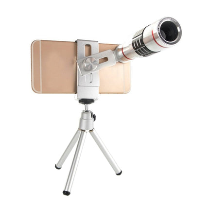 Universal 18X Magnification Lens Mobile Phone 3 in 1 Telescope + Tripod Mount + Mobile Phone Clip(Silver)-garmade.com