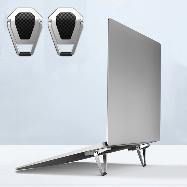 2 PCS R-JUST BJ01 Universal Stickable Shield Shape Laptop Foldable Stand(Silver)-garmade.com