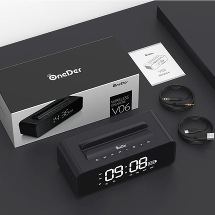 Oneder V06 Smart Sound Box Wireless Bluetooth Speaker, LED Screen Alarm Clock, Support Hands-free & FM & TF Card & AUX & USB Drive (Black)-garmade.com