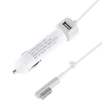 60W 5.1V 2.1A USB Interface Car Charger with 16.5V 3.65A L MagSafe Interface Data Cable(White)-garmade.com