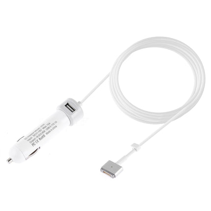 60W 5.1V 2.1A USB Interface Car Charger with 16.5V 3.65A T MagSafe 2 Interface Data Cable(White)-garmade.com