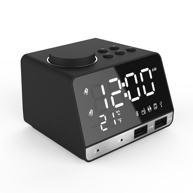 K11 Creative LED Bluetooth 4.2 Speaker Alarm Clock Music Display Radio(Black)-garmade.com