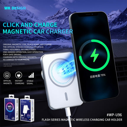 WK WP-U96 Flash Series Magsafe Car Air Outlet Vent Mount Clamp Holder 15W Fast Charging Qi Magnetic Wireless Charger-garmade.com