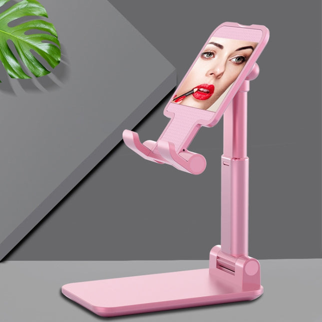 CH002 Universal Portable Foldable Mobile Phone Tablet Desktop Holder Bracket with Mirror (Pink)-garmade.com