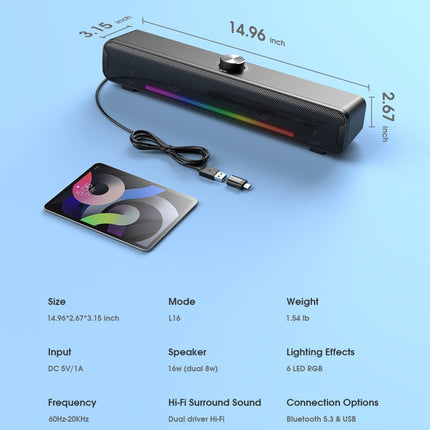 L16 Outdoor Portable RGB Light HiFi USB Bluetooth Wireless Speaker(Black)-garmade.com