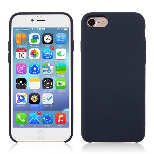 For iPhone SE 2020 & 8 & 7 Pure Color Liquid Silicone + PC Shockproof Defender Case(Dark Blue)-garmade.com