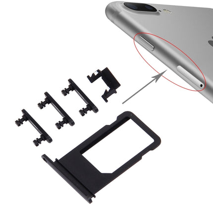 Card Tray + Volume Control Key + Power Button + Mute Switch Vibrator Key for iPhone 7 Plus(Black)-garmade.com