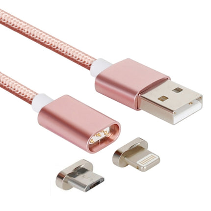 2 in 1 5V 2A Micro USB & 8 Pin to USB 2.0 Weave Style Magnetic Data Cable, Cable Length: 1.2m(Pink)-garmade.com