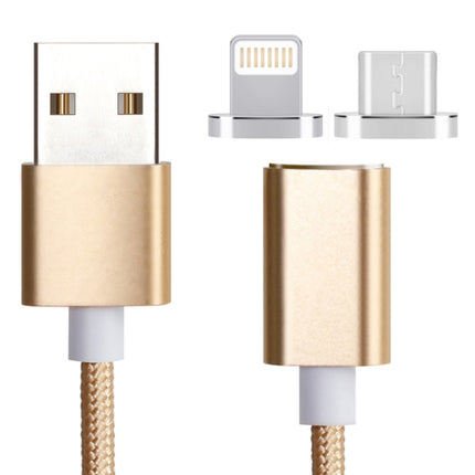 2 in 1 5V 2A Micro USB & 8 Pin to USB 2.0 Weave Style Magnetic Data Cable, Cable Length: 1.2m(Gold)-garmade.com