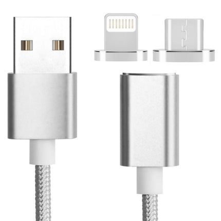 2 in 1 5V 2A Micro USB & 8 Pin to USB 2.0 Weave Style Magnetic Data Cable, Cable Length: 1.2m(Silver)-garmade.com