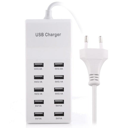 5V 2.4A / 2.1A / 1A 10-Port USB Charger Adapter, EU Plug(White)-garmade.com