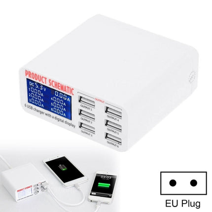 899 30W QC 3.0 6 USB Ports Fast Charger with LCD Digital Display, EU Plug-garmade.com