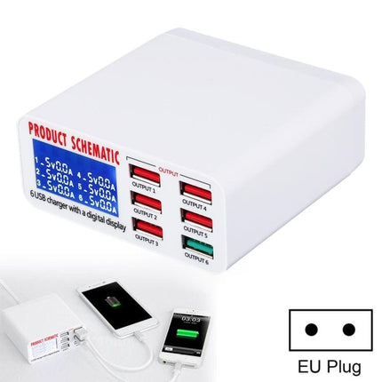 896 40W QC 3.0 6 USB Ports Fast Charger with LCD Digital Display, EU Plug(White)-garmade.com