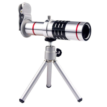Universal 18X Zoom Telescope Telephoto Camera Lens with Tripod Mount & Mobile Phone Clip, For iPhone, Galaxy, Huawei, Xiaomi, LG, HTC and Other Smart Phones (Silver)-garmade.com