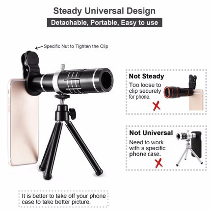 Universal 18X Zoom Telescope Telephoto Camera Lens with Tripod Mount & Mobile Phone Clip, For iPhone, Galaxy, Huawei, Xiaomi, LG, HTC and Other Smart Phones (Silver)-garmade.com